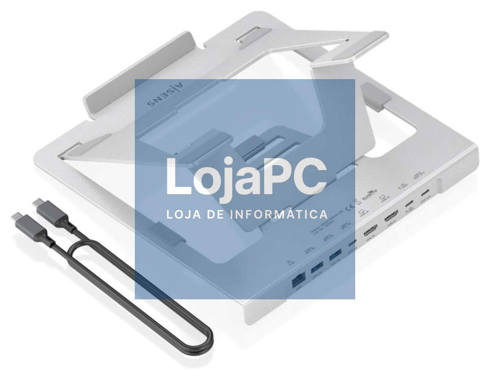 AISENS Suporte de Secretária Ajustável para Portátil / Tablet com USB-C Docking 7 en 1, Cinzento