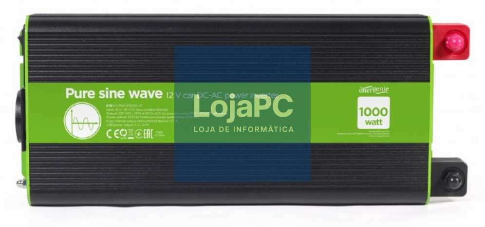 Gembird EG-PWC-PS1000-01 adaptador e inversor de corrente Auto 1000 W Preto, Verde