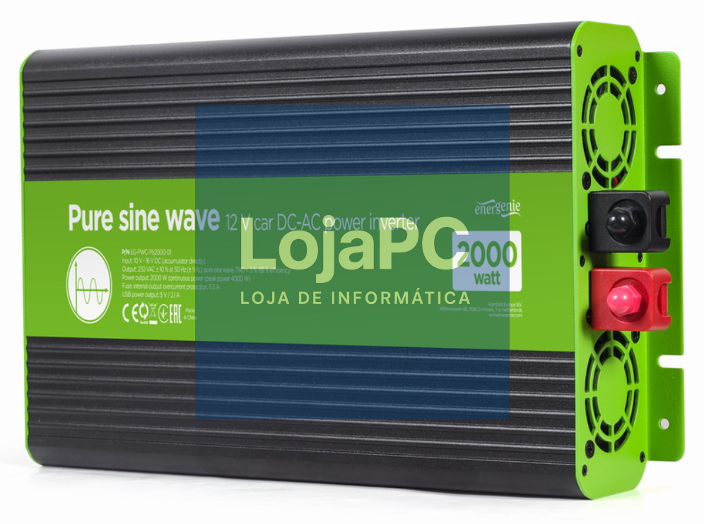 EnerGenie EG-PWC-PS2000-01 adaptador e inversor de corrente Auto 2000 W Preto, Verde