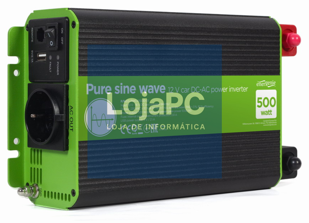 EnerGenie EG-PWC-PS500-01 adaptador e inversor de corrente Auto 500 W Preto, Verde