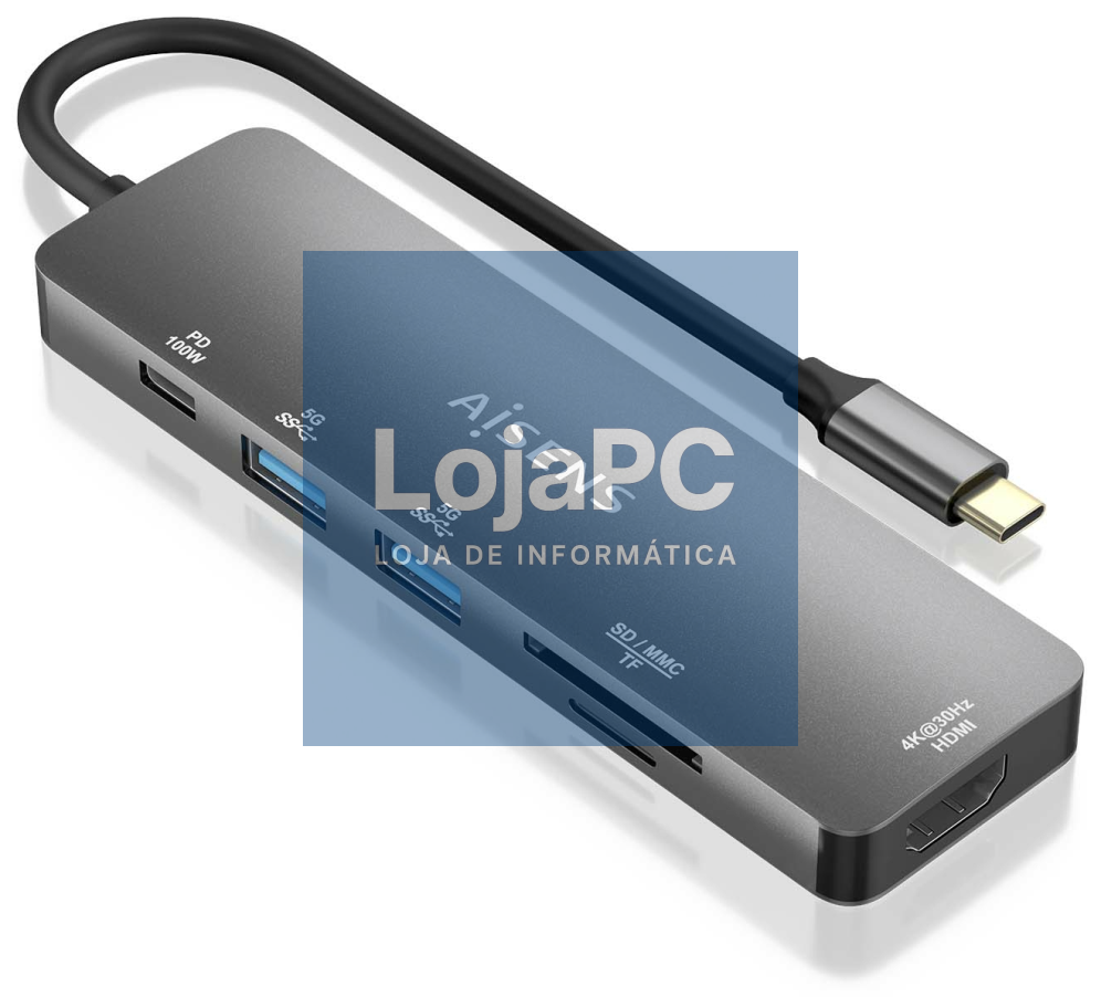 AISENS ASUC-6P016-GR base para portátil y replicador de portas Alámbrico USB 3.2 Gen 1 (3.1 Gen 1) Type-C