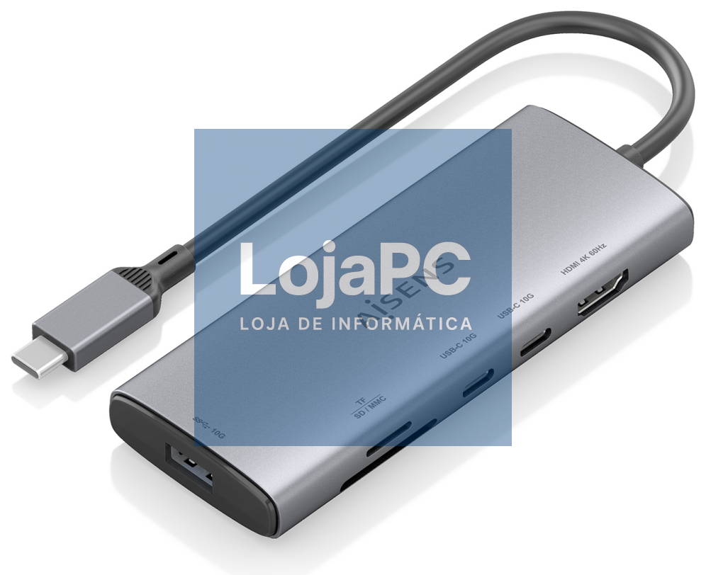 AISENS USB-C Dock 6 en 1, USB-C a 1xHDMI, 1xUSB-A 10G, 2xUSB-C 10G, 1xSD, 1xMicroSD, Cinzento, 20cm