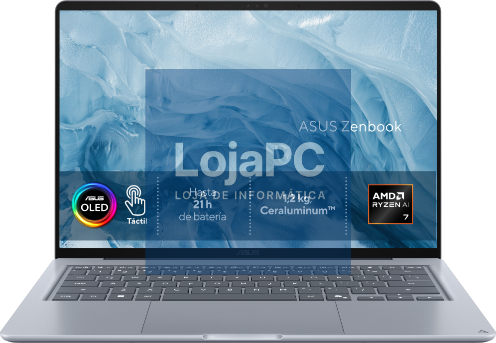 ASUS Zenbook 14 OLED UX3480KA-U2218W Copilot+ PC Copilot+ PC - Computador Portátil " WUXGA (AMD Ryzen AI 7 345, 16GB RAM, 512GB SSD, Radeon 840M, Windows 11 Home) Arctic Blue - Tec. QWERTY Esp