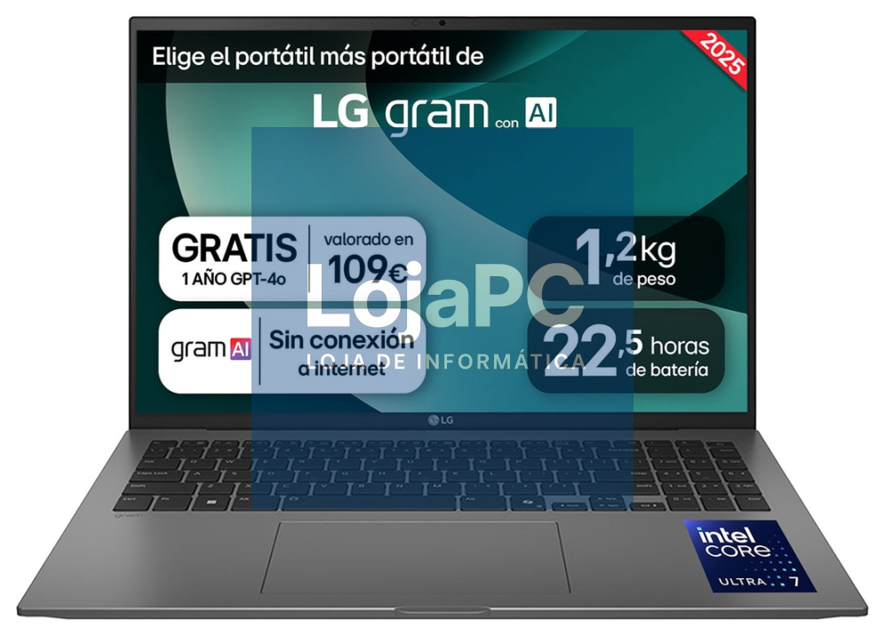LG Gram 16ZD90T Intel Core Ultra 5 225H Portátil 40,6 cm (16") WQXGA 16 GB LPDDR5x-SDRAM 512 GB SSD Wi-Fi 7 (802.11be) FreeDOS Preto