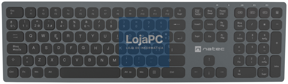 NATEC NKL-1830 teclado Universal RF Wireless + Bluetooth QWERTY Espanhol Preto, Cinzento