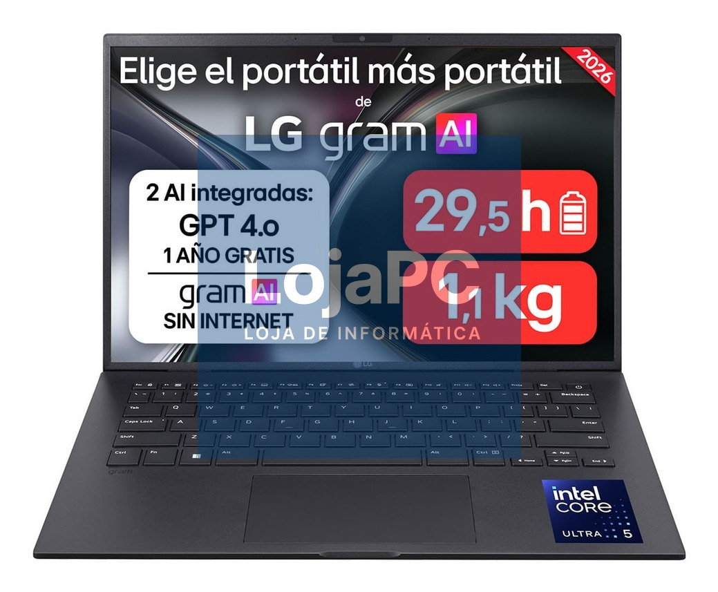 LG Gram 14ZB90S-G.AX55BN computador portátil Intel Core Ultra 5 115U Portátil 35,6 cm (14") WUXGA 16 GB LPDDR5x-SDRAM 512 GB SSD Wi-Fi 6E (802.11ax) Windows 11 Home Preto