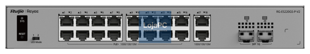 Ruijie Networks RG-ES220GS-P-V2 switch Gerido L2 Gigabit Ethernet (10/100/1000) Energia sobre Ethernet (PoE) Cinzento