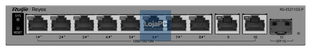 Ruijie Networks RG-ES211GS-P switch Gerido L2 Gigabit Ethernet (10/100/1000) Energia sobre Ethernet (PoE) Cinzento