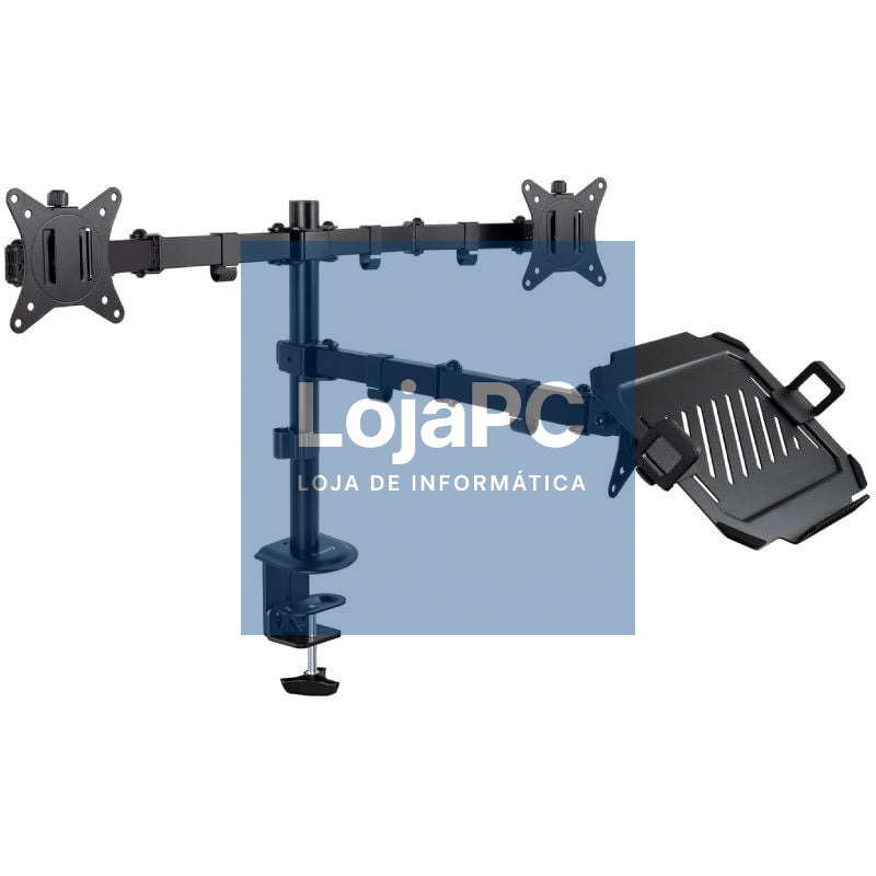 Suporte de mesa para 2 Monitores y 1 Portátil TooQ DB1202TN-B/ Rotativo/ Inclinável/ até 9kg