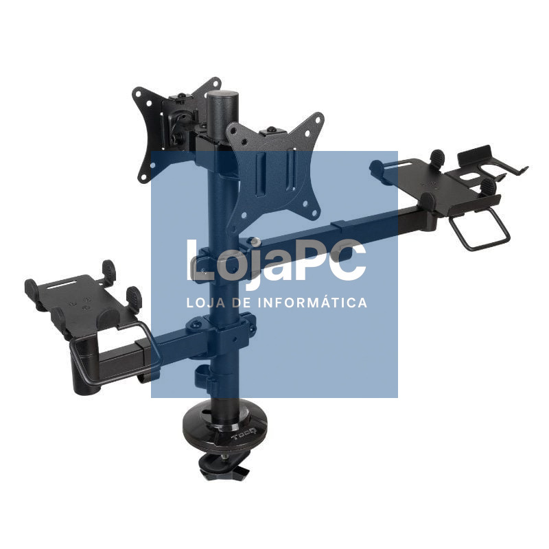 Suporte de mesa para 2 Monitores, TPV, Impressora, Términal y Leitor TooQ TQPM0002/ Rotativo/ Inclinável/ até 9kg