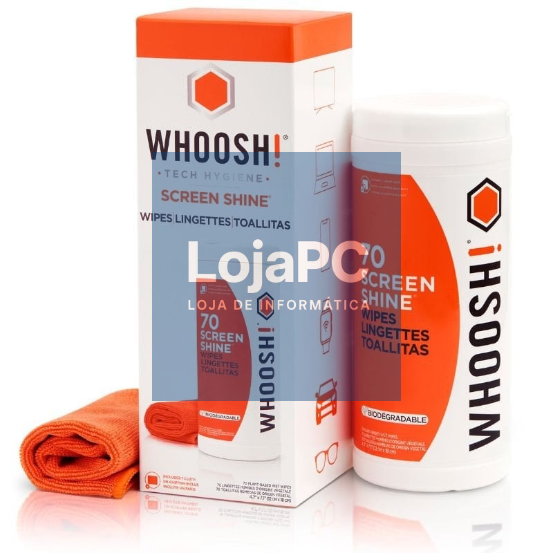 Kit Toallitas Whoosh WSH006 para Limpeza de Ecrãs/ Pack de 70 unidades + Pano Microfibra