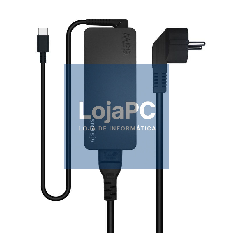 Carregador de Portátil Aisens ASCH-1PD65D-BK/ 1xUSB Tipo-C/ 65W/ Automatico/ Voltaje 5-20V