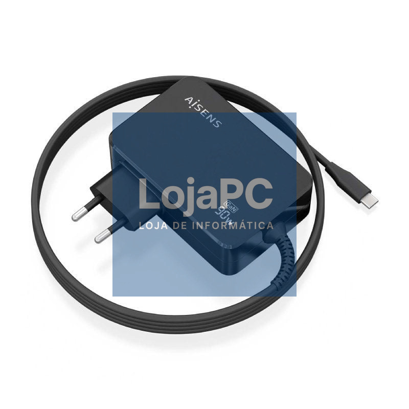 Carregador de Portátil GaN Aisens ASCH-1PD90WL034-BK/ 1xUSB Tipo-C + Cabo 1.8m/ 90W/ Automático/ Voltaje 5-20V