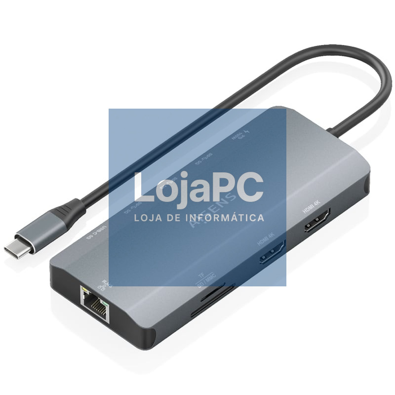 Docking USB Tipo-C Aisens ASUC-10P052-GR/ 2xHDMI 4K/ 1xRJ45/ 3xUSB/ 1xUSB Tipo-C/ 1xUSB Tipo-C PD/ 1xLector de Cartões/ Cinzento