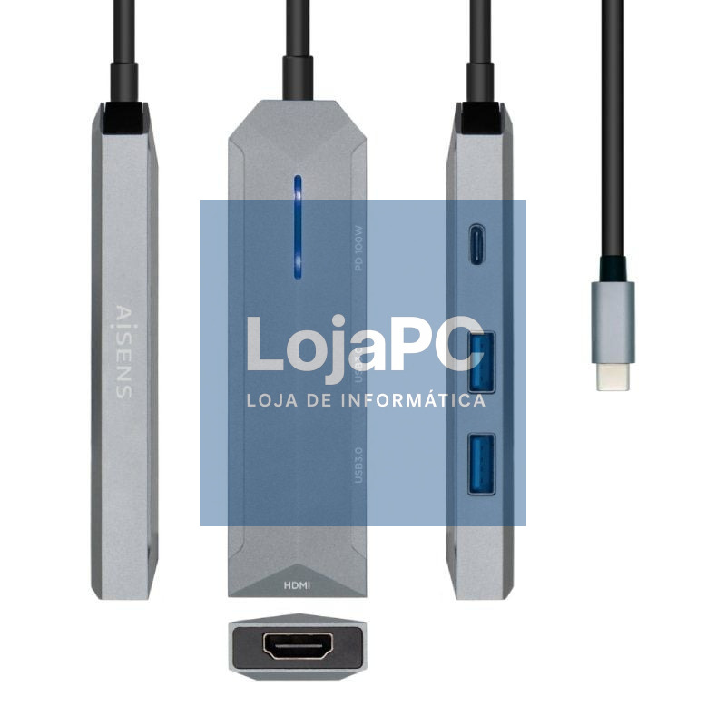 Docking USB Tipo-C Aisens ASUC-4P002-GR/ 1xHDMI 4K/ 2xUSB/ 1xUSB Tipo-C PD/ Cinzento