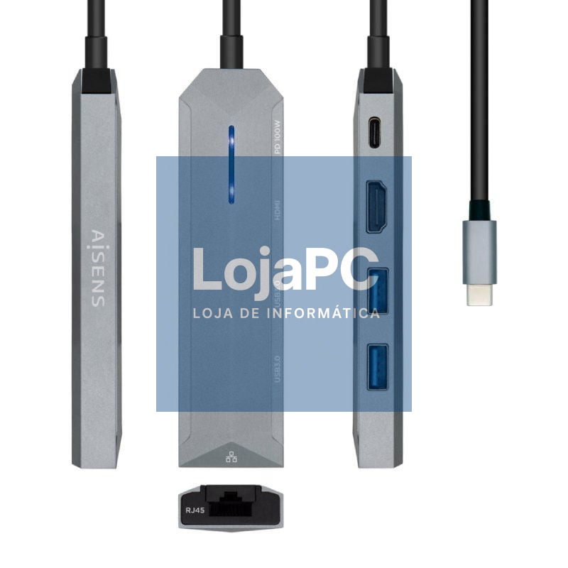 Docking USB Tipo-C Aisens ASUC-5P003-GR/ 1xHDMI 4K/ 2xUSB/ 1xRJ45/ 1xUSB Tipo-C PD/ Cinzento