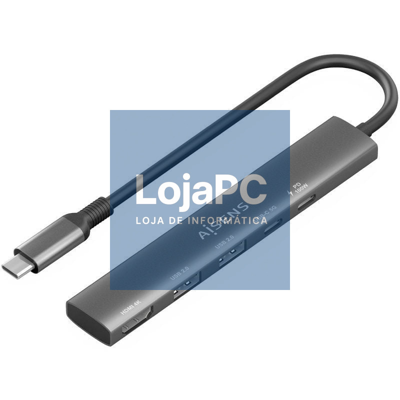 Docking USB Tipo-C Aisens ASUC-5P022-GR/ 1xHDMI 4K/ 2xUSB/ 1xUSB Tipo-C/ 1xUSB Tipo-C PD/ Cinzento