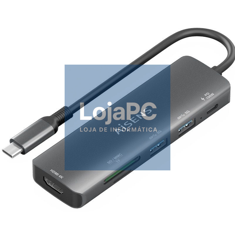Docking USB Tipo-C Aisens ASUC-6P023-GR/ 1xHDMI 4K/ 2xUSB/ 1xUSB Tipo-C PD/ 1xLector Cartões/ Cinzento