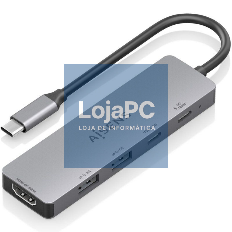 Docking USB Tipo-C Aisens ASUC-5P028-GR/ 1xHDMI 4K/ 2xUSB/ 2xUSB Tipo-C/ 1xUSB Tipo-C PD/ Cinzento