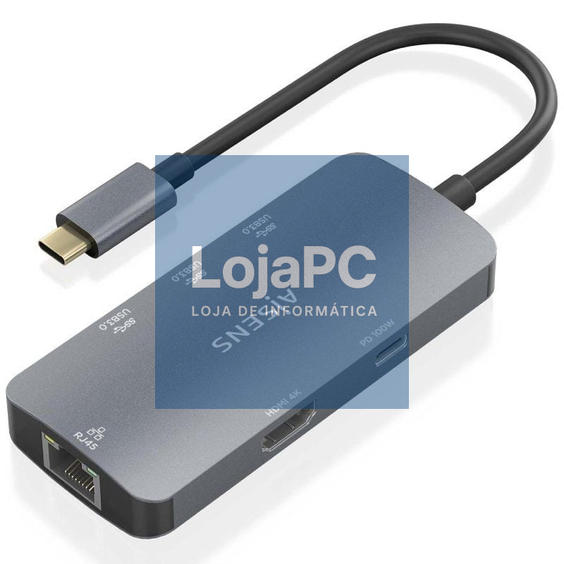 Docking USB Tipo-C Aisens ASUC-6P019-GR/ 1xHDMI 4K/ 3xUSB/ 1xRJ45/ 1xUSB Tipo-C PD/ Cinzento