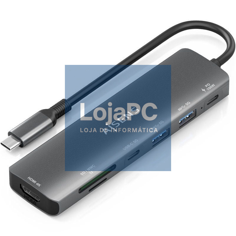 Docking USB Tipo-C Aisens ASUC-7P026-GR/ 1xHDMI 4K/ 2xUSB/ 1xUSB Tipo-C / 1xUSB Tipo-C PD/ 1xLector Cartões/ Cinzento