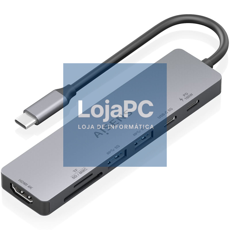 Docking USB Tipo-C Aisens ASUC-7P048-GR/ 1xHDMI 4K/ 2xUSB/ 1xUSB Tipo-C/ 1xUSB Tipo-C PD/ 1x Leitor de cartões/ Cinzento