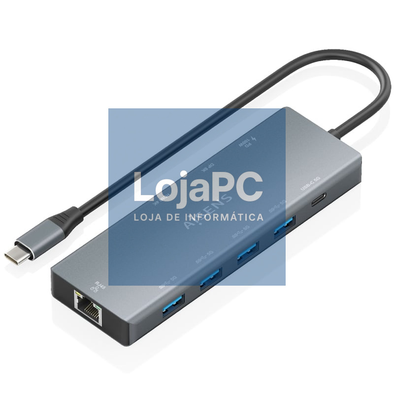 Docking USB Tipo-C Aisens ASUC-9P051-GR/ 1xDisplayPort/ 1xHDMI 4K/ 4xUSB/ 1xUSB Tipo-C/ 1xRJ45/ 1xUSB Tipo-C PD/ Cinzento