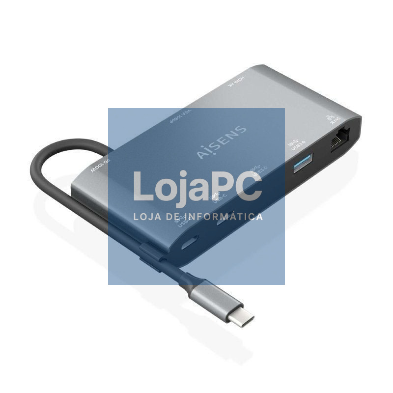 Docking USB Tipo-C Aisens ASUC-8P010-GR/ 1xHDMI 4K/ 1xVGA/ 2xUSB/ 1xRJ45/ 2xUSB Tipo-C/ 1xUSB Tipo-C PD/ Cinzento