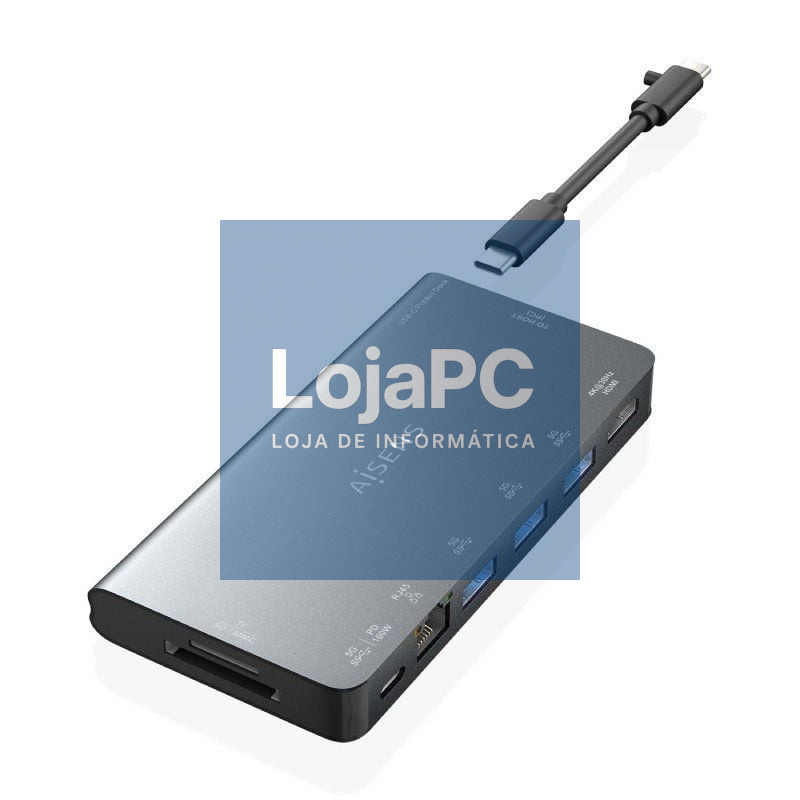 Docking USB Tipo-C Aisens ASUC-8P015-GR/ 1xHDMI 4K/ 3xUSB/ 1xRJ45/ 1xLector Cartões / 1xUSB Tipo-C/ Cinzento