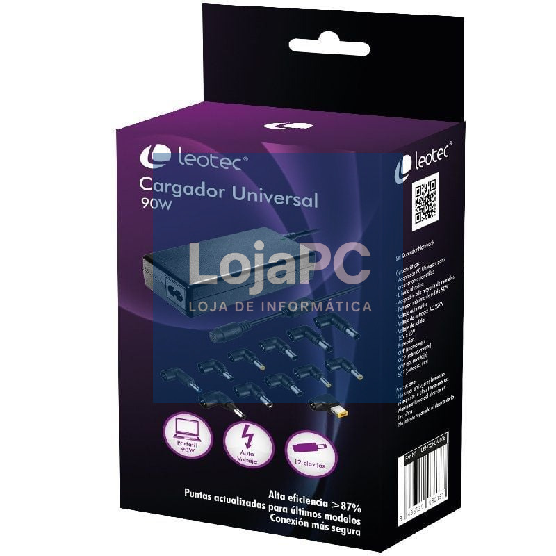 Carregador de Portátil Leotec Home/ 90W/ Automático/ 12 Conectores/ Voltaje 15-20V