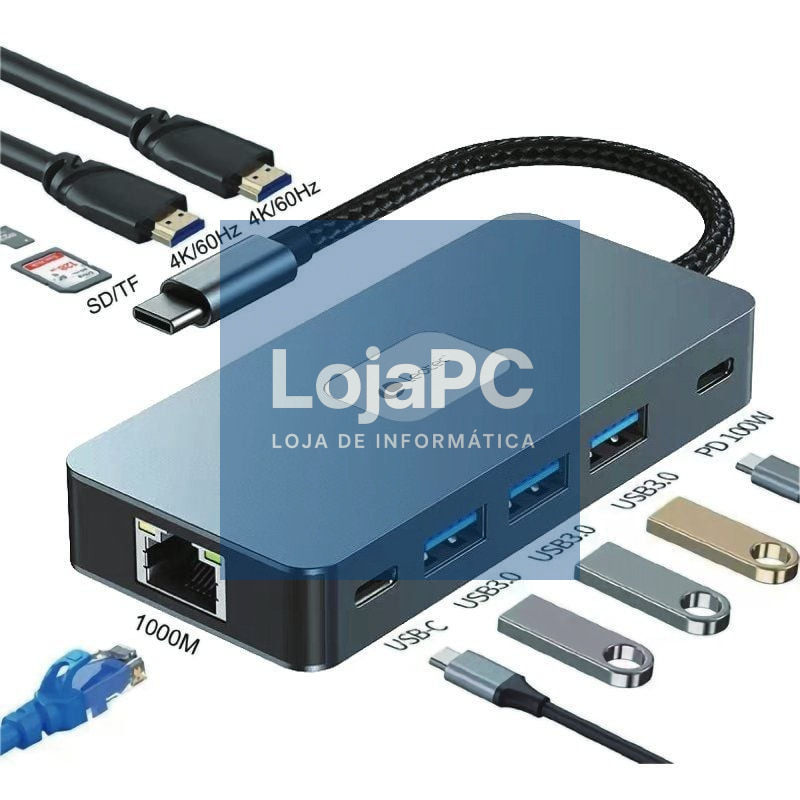 Docking USB Tipo-C Leotec LEDS02/ 3xUSB/ 1xUSB Tipo-C/ 1xUSB Tipo-C PD/ 2xHDMI 4K/ 1xRJ45/ 1xLector Cartões SD y MicroSD/ Cinzento