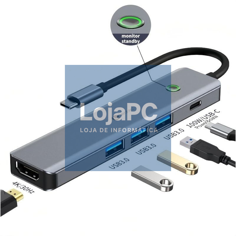 Docking USB Tipo-C Leotec LEDS05/ 3xUSB/ 1xUSB Tipo-C PD/ 1xHDMI 4K/ Cinzento