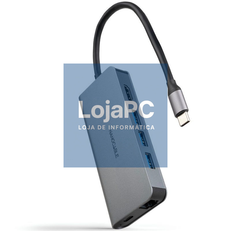 Docking Tipo-C Nanocable 10.16.4609/ 3xUSB/ 1xHDMI 4K/ 1xRJ45/ 1xLector cartões/ 1xUSB Tipo-C PD/ Cinzento