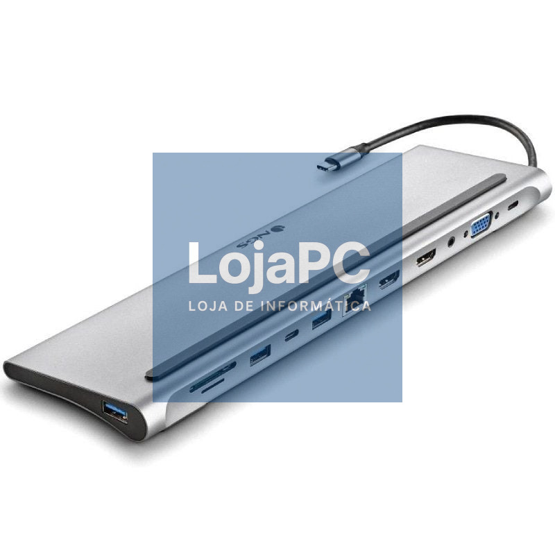 Docking USB Tipo-C NGS WonderDock12/ 3xUSB/ 2xHDMI 4K/ 1xVGA/ 1xRJ45/ 1xLector de Cartões/ 1xJack 3.5/ 1xUSB Tipo-C PD/ Cinzento