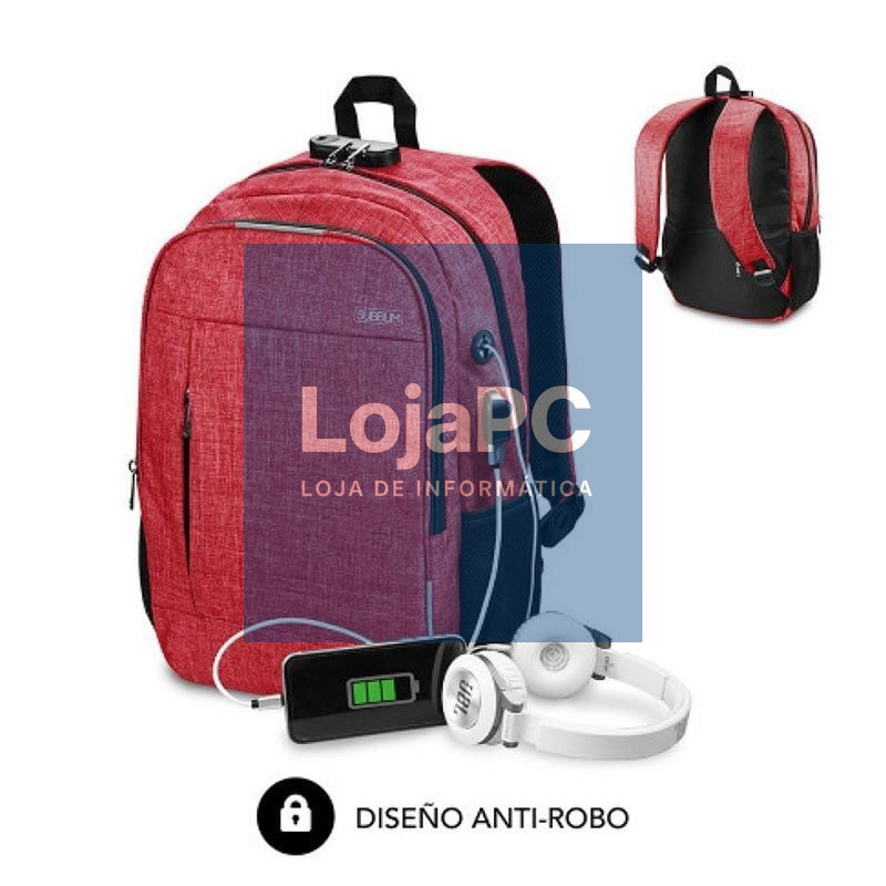Mochila Subblim Urban Lock para Portáteis até 16'/ Porta USB/ Antirrobo/ Vermelha