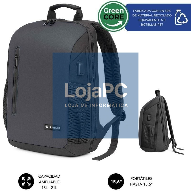 Mochila Subblim Xpand Air Padding Backpack para Portáteis até 15.6'/ 21L/ Porta USB/ Preto