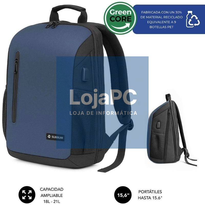 Mochila Subblim Xpand Air Padding Backpack para Portáteis até 15.6'/ 21L/ Porta USB/ Azul