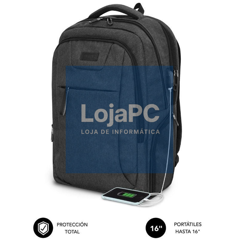Mochila Subblim Professional Air Padding Backpack para Portáteis até 16'/ Porta USB/ Preta