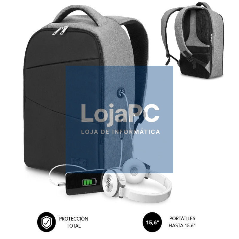 Mochila Subblim Secure V2 AP para Portáteis até 15.6'/ Porta USB/ Antirrobo/ Repelente al agua/ Cinta para Trolley/ Cinzento