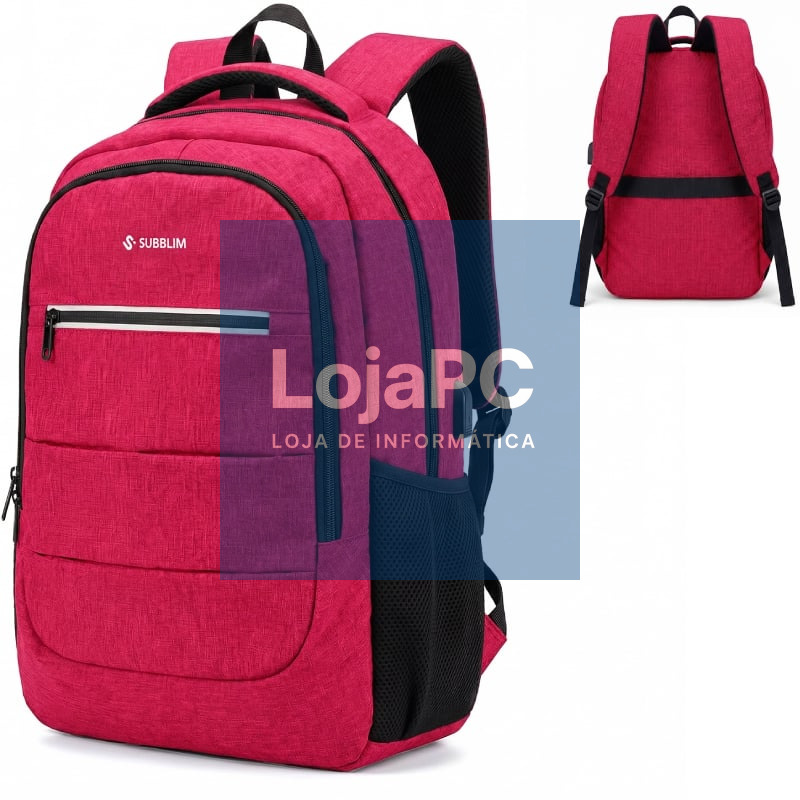 Mochila Subblim City Plus 26L Backpack para Portáteis até 15.6'/ Porta USB/ Repelente al agua/ Reflectante/ Cinta para Trolley/ Vermelha