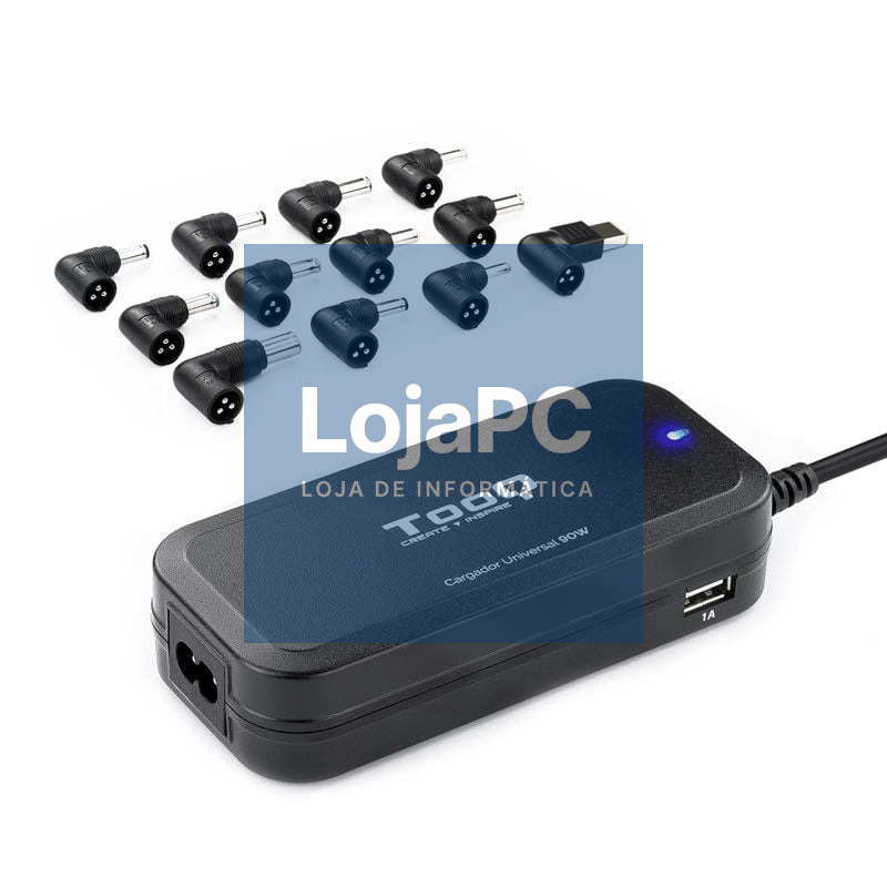Carregador de Portátil TooQ TQLC-90BS02AT/ 90W/ 2xUSB/ Automático/ 12 Conectores/ Voltaje 12-20V