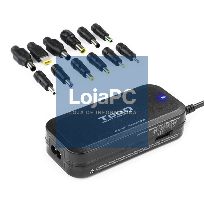 Carregador de Portátil TooQ TQLC-90BS02M/ 1xUSB/ 90W/ Manual/ 12 Conectores/ Voltaje 15-24V