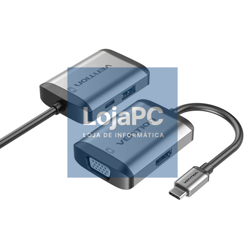 Conversor Vention TFAHB/ 1xUSB/ 1xHDMI/ 1xVGA/ 1xUSB Tipo-C PD/ Cinzento