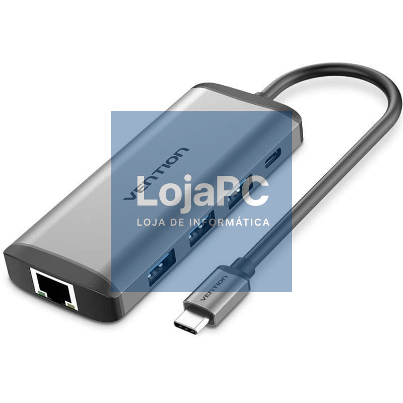 Docking USB Tipo-C Vention CNDHB/ 1xHDMI 4K/ 3xUSB/ 1xUSB Tipo-C PD/ 1xRJ45/ 1xLector cartões/ Cinzento