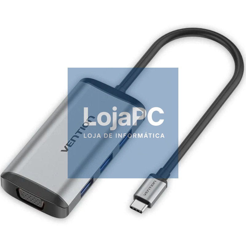 Docking USB Tipo-C Vention TGSHB/ 3xUSB/ 1xHDMI 4K/ 1xVGA/ 1xUSB Tipo-C PD/ Cinzento
