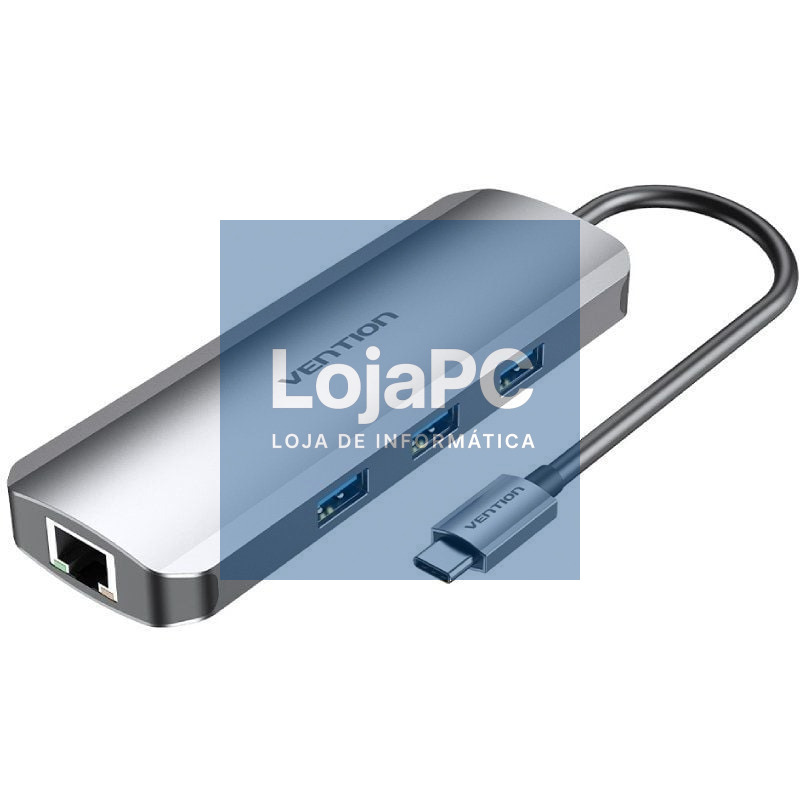Docking USB Tipo-C Vention TOLHB/ 1xHDMI 4K/ 3xUSB/ 1xUSB Tipo-C PD/ 1xRJ45/ 1xLector Cartões SD/ 1x MicroSD/ Jack 3.5/ Cinzento