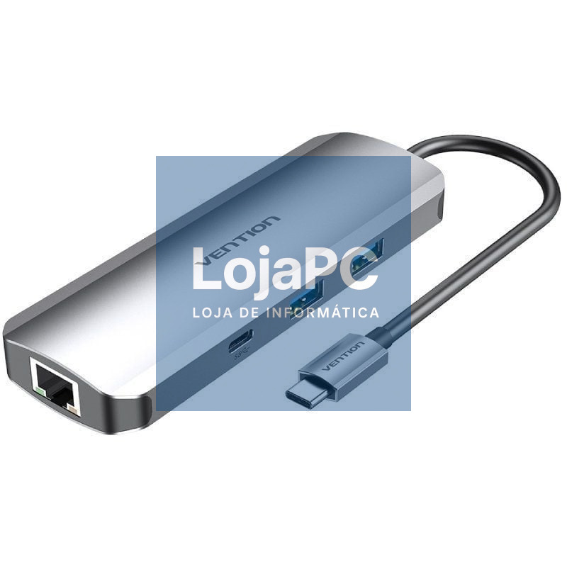 Docking USB Tipo-C Vention TOMHB/ 1xHDMI 4K/ 2xUSB/ 1xUSB Tipo-C/ 1xUSB Tipo-C PD/ 1xRJ45/ 1xLector Cartões SD y MicroSD/ Jack 3.5/ Cinzento
