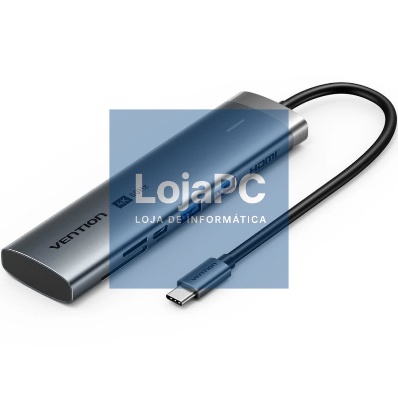 Docking USB Tipo-C Vention TPSHB/ 1xHDMI 4K/ 2xUSB/ 1xUSB Tipo-C/ 1xUSB Tipo-C PD/ 1xLector Cartões/ Cinzento