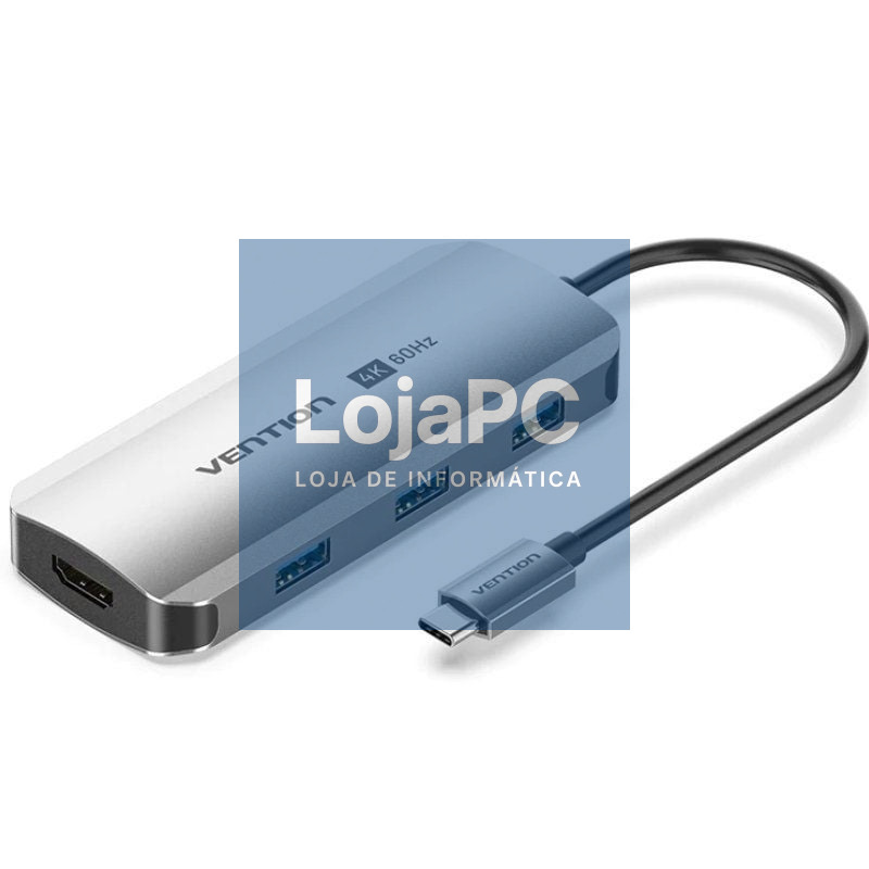 Docking USB Tipo-C Vention TQDHB/ 1xHDMI 4K/ 3xUSB/ 1xUSB Tipo-C PD/ Cinzento