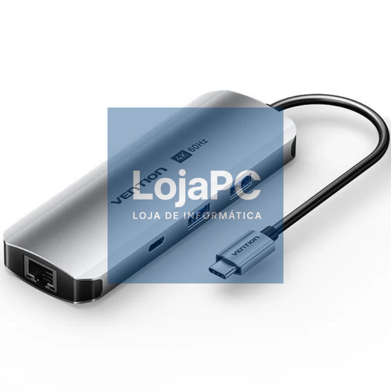 Docking USB Tipo-C Vention TQMHB/ 1xHDMI 4K/ 2xUSB/ 1xUSB Tipo-C/ 1xJack 3.5mm / 1xRJ45/ 1xUSB Tipo-C PD/ 1xLector Cartões/ Cinzento